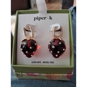 Piper K Dangle Strawberry Glass Earrings - NIB